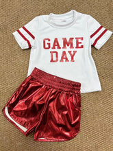 Load image into Gallery viewer, Baby Girls Vinyl Red Game Day Top Leather Shorts Team Active Set
