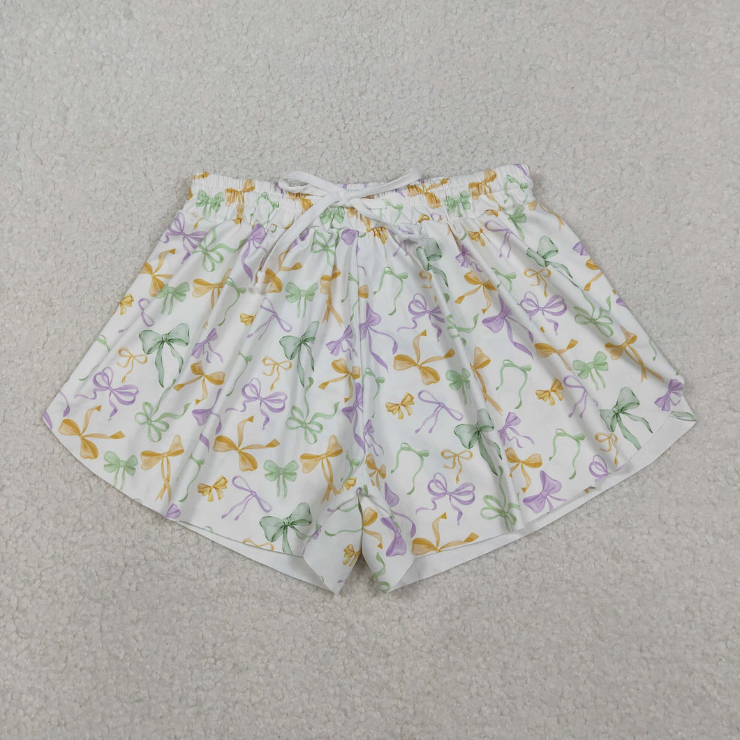 Adult Women Mardigras Bows Ruffle Yoga Shorts Bottoms