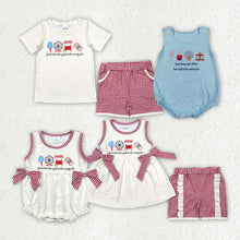 Load image into Gallery viewer, Sibling Baby Kids Ice Cream Store Top Red Plaid Pockets Shorts Sets Rompers
