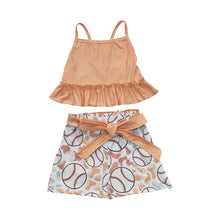 Load image into Gallery viewer, Baby Girls Baseball Stripe Top Belt Shorts Clothes Sets
