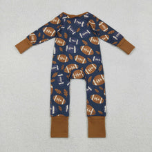 Load image into Gallery viewer, Baby Boys Leaves Footballs Fall Team Zipper Footie Rompers
