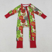 Load image into Gallery viewer, Baby Boys Grin Lights Plaid Christmas Zipper Footie Rompers
