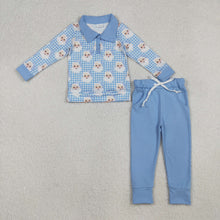 Load image into Gallery viewer, Baby Boys Blue Checked Santa Button Top Pockets Pants Christmas Clothes Sets
