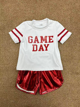 Load image into Gallery viewer, Baby Girls Vinyl Red Game Day Top Leather Shorts Team Active Set
