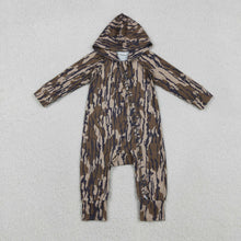 Load image into Gallery viewer, Baby Boys Olive Camo Hoodie Hunting Two Way Zip Converbitle Rompers

