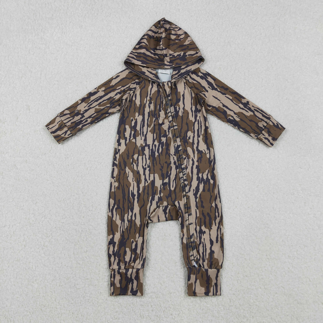Baby Boys Olive Camo Hoodie Hunting Two Way Zip Converbitle Rompers
