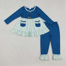 Load image into Gallery viewer, Sibling Baby Girls Embroidery Nativity Pockets Ruffle Pants Christmas Clothes Set Rompers
