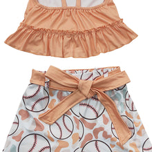 Load image into Gallery viewer, Baby Girls Baseball Stripe Top Belt Shorts Clothes Sets
