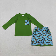 Load image into Gallery viewer, Baby Boys Green Long Sleeve Fishes Plaid Top Pockets Shorts Hunting Clothes Sets
