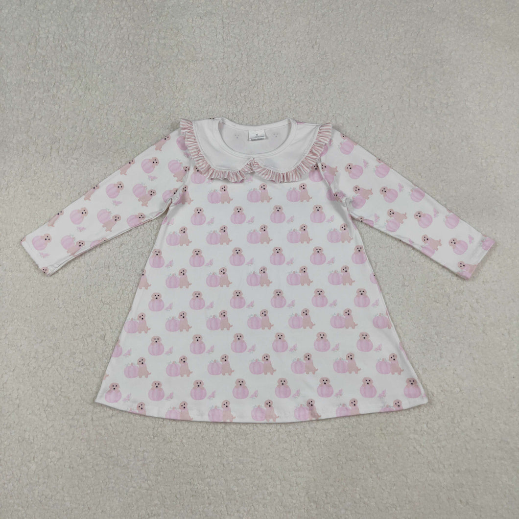 Baby Girls Pink Dog Pumpkins Fall Knee Length Dresses