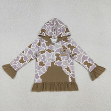 Load image into Gallery viewer, Embroidery Dog Ducks Baby Girls Brown Camo Pocket Zip Hunting Hoodies Top
