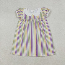 Load image into Gallery viewer, Baby Girls Mardigras Stripes Collar Knee Length Dresses
