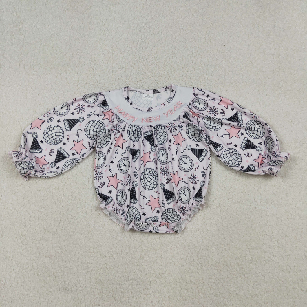 Embroidery Happy New Year Baby Girls Stars Firework Ruffle Rompers