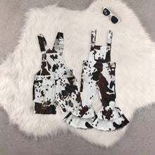 Load image into Gallery viewer, Sibling Baby Girls Western Cow Print Bell Pants Shorts Denim Jeans

