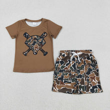 Load image into Gallery viewer, Baby Girls Dark Brown Camo Baseballs Top Pockets Shorts Team Clothes Sets
