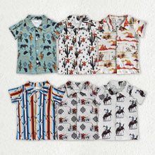 Load image into Gallery viewer, Baby Boys Western Summer Sibling Button Ups Short Sleeve Shirts Tops
