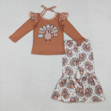 Load image into Gallery viewer, Baby Girls Turkey Top Bell Bottom Pants Thanksgiving Clothes Sets
