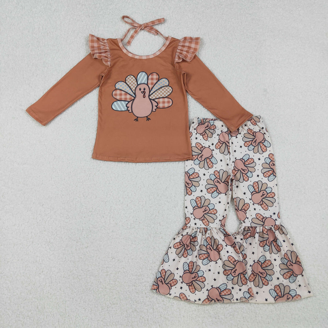 Baby Girls Turkey Top Bell Bottom Pants Thanksgiving Clothes Sets