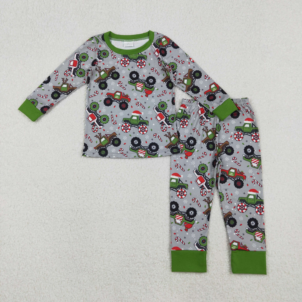 Baby Boys Trucks Candy Cane Top Pants Christmas Pajamas Sets