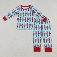 Load image into Gallery viewer, Sibling Baby Boys Girls Soldiers Checked Christmas Ruffle Knee Length Dress Pajamas Sets Footie Rompers

