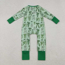 Load image into Gallery viewer, Sibling Baby Girls Green Clovers Bows Top Pants St Patrick Pajamas Sets Zipper Rompers
