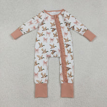Load image into Gallery viewer, Sibling Baby Girls Pink Bows Ducks Plaid Top Pants Pajamas Sets Ruffle Zipper Footie Rompers
