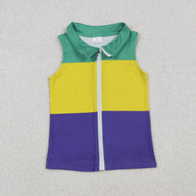 Load image into Gallery viewer, Baby Boys Sleeveless Mardigras Patchwork Zip Tops Vests
