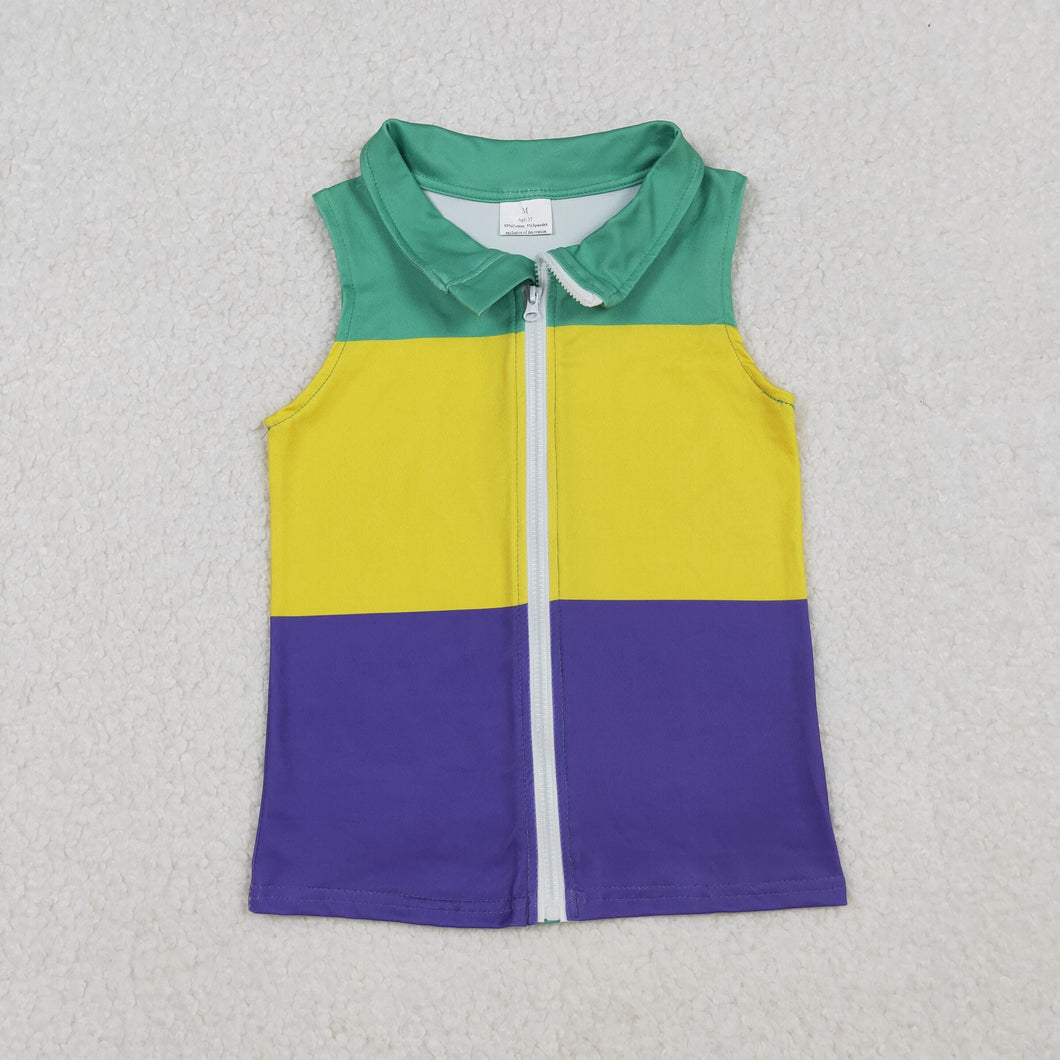 Baby Boys Sleeveless Mardigras Patchwork Zip Tops Vests