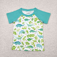 Load image into Gallery viewer, Baby boys blue dinosaur short sleeve raglan tee shirts tops
