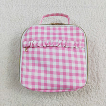 Load image into Gallery viewer, Sibling Pink Checkered Print Gym Lunch Boxes Bags
