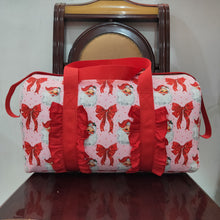 Load image into Gallery viewer, Christmas Red Ruffle Bows Santa Print Zipper Gym Bags
