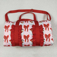 Load image into Gallery viewer, Christmas Red Ruffle Bows Santa Print Zipper Gym Bags
