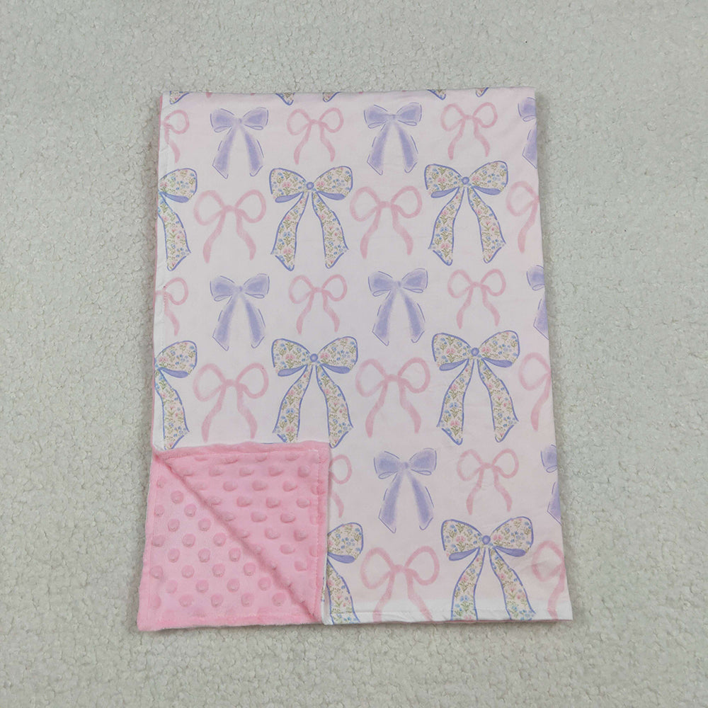 Baby Toddler Girls Pink Blue Bows Minky Blankets