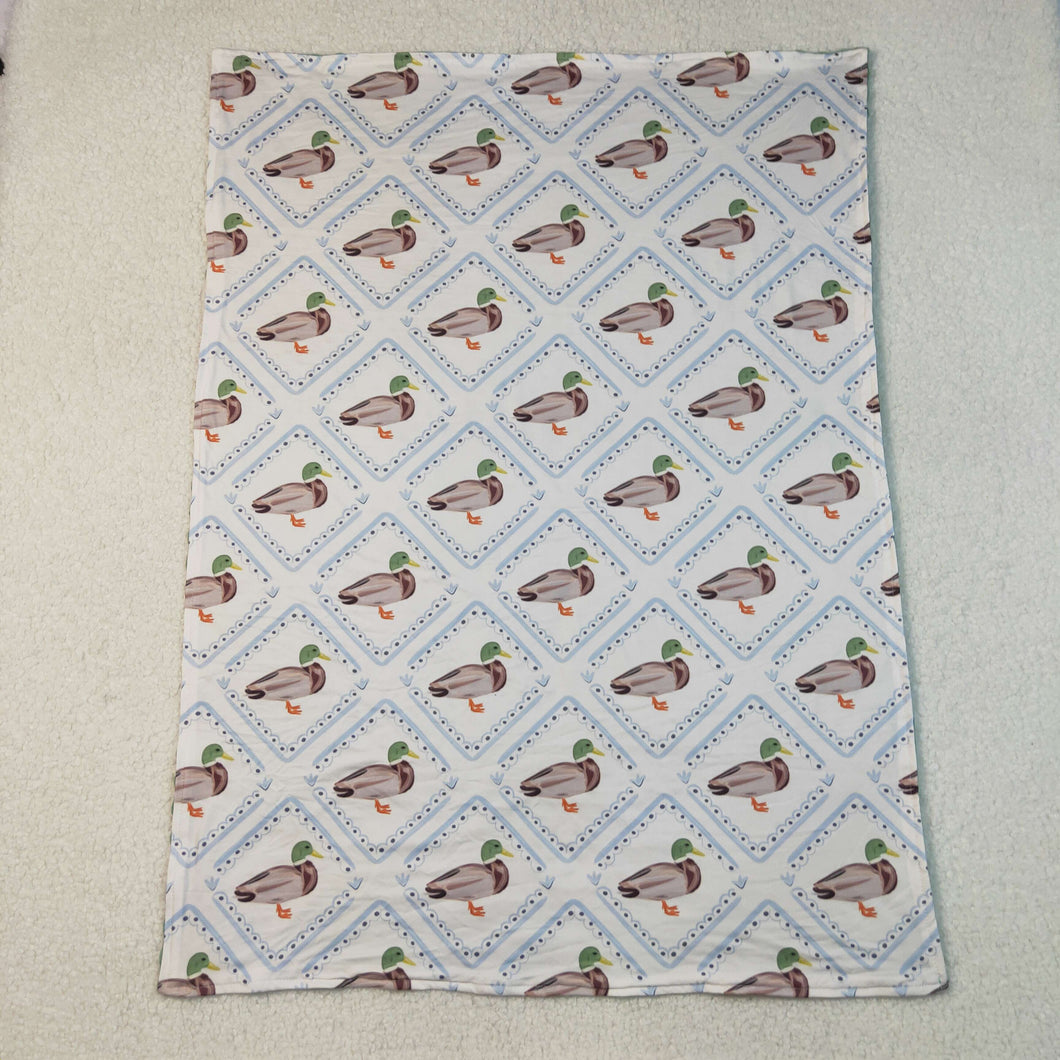 Sibling Boys Green Ducks Checked Pajamas Clothes Sets Zipper Rompers Blankets