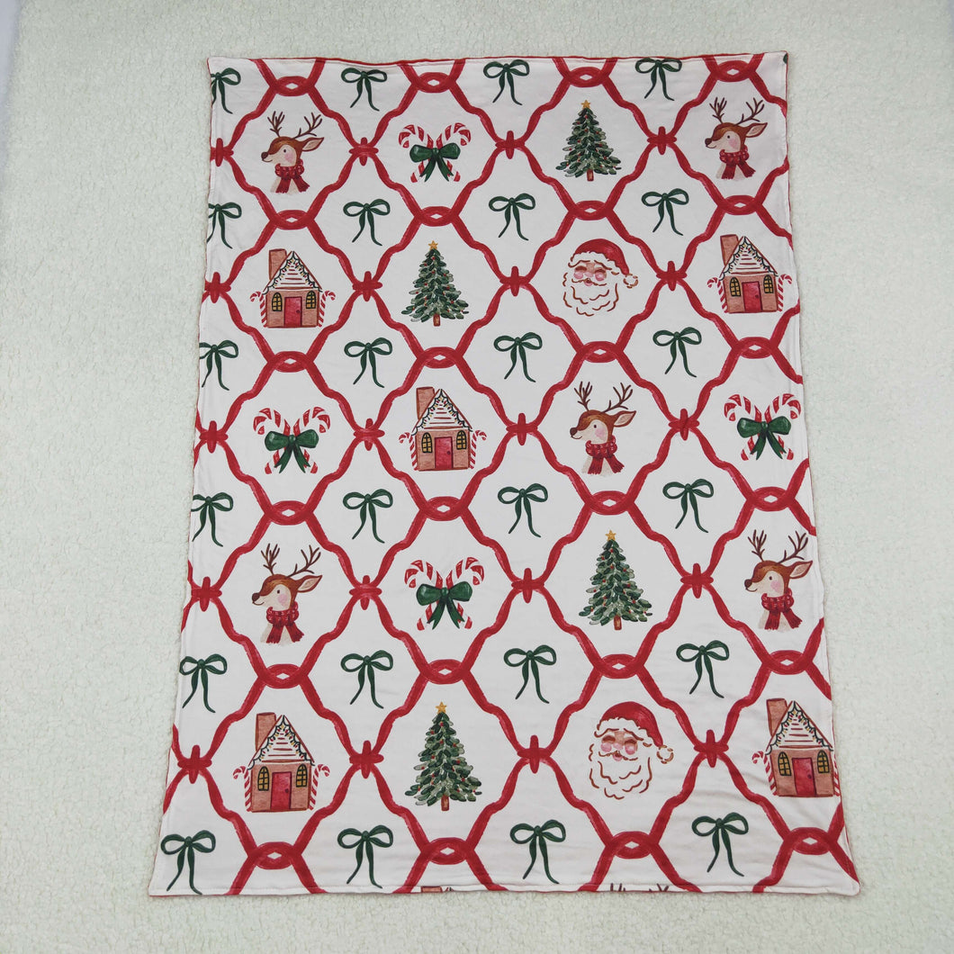 Sibling Baby Kids Trees Bows Checked Christmas Pajamas Sets Zipper Footie Rompers Blankets