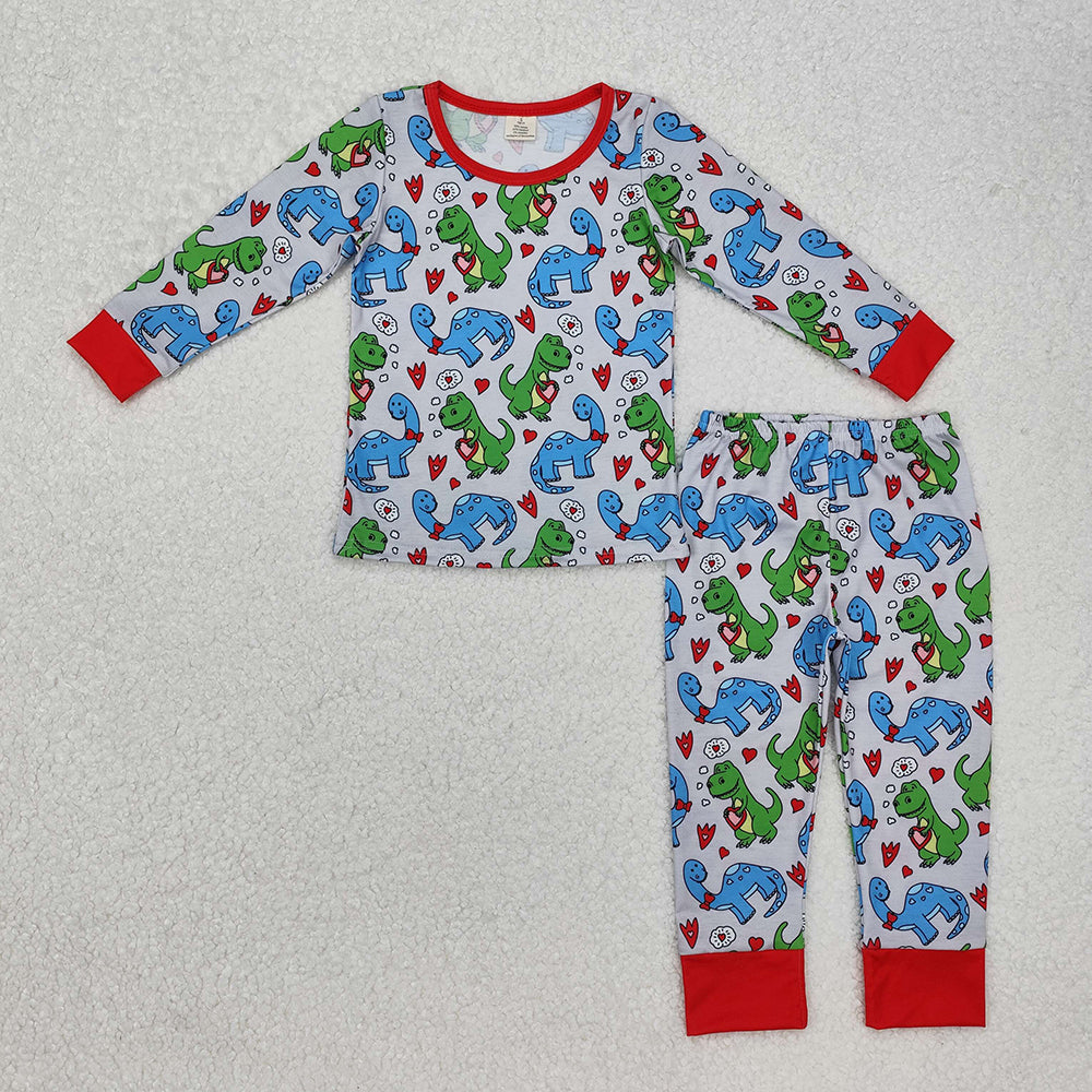 Baby Boys Valentines Dinosaurs Heart Shirt Pants Pajamas Clothes Sets