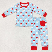 Load image into Gallery viewer, Baby Boys Christmas Blue Red Santa Shirt Top Pants Pajamas Clothes Sets
