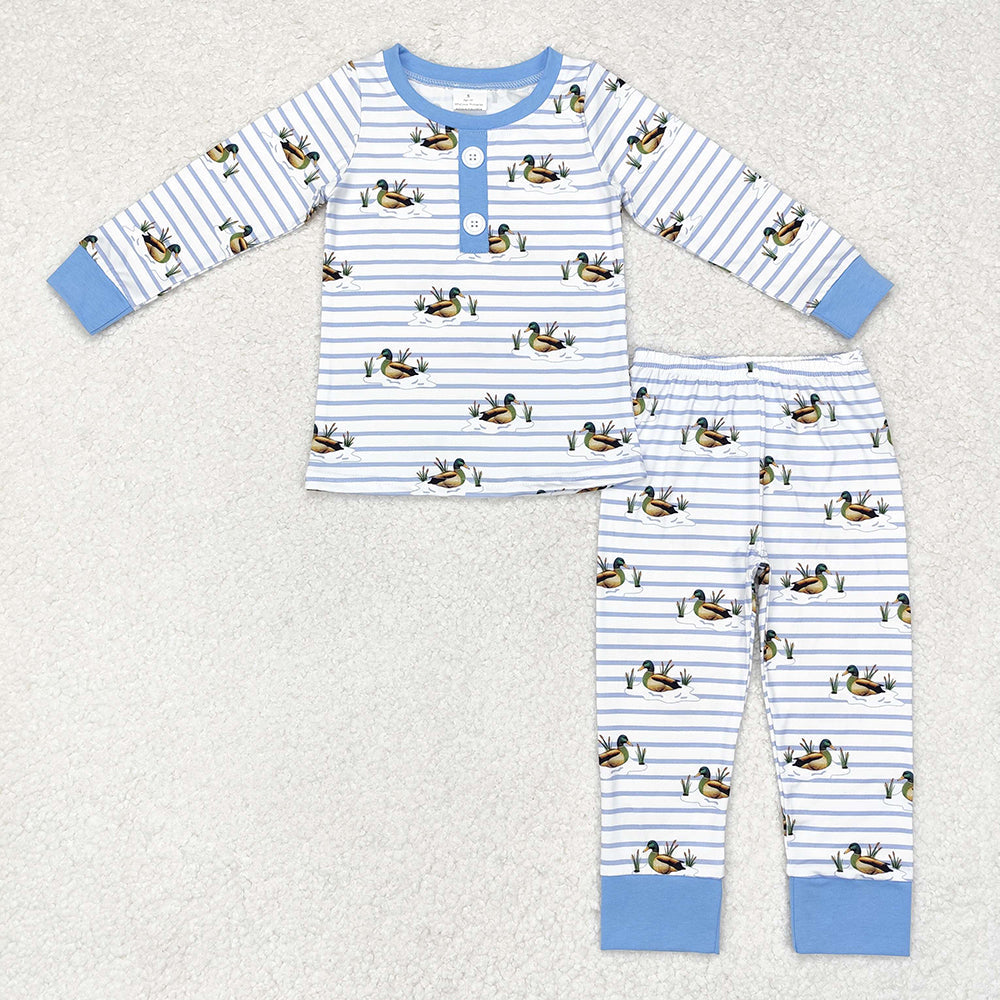 Baby Boys Blue Stripes Ducks Top Pants Pajamas Clothes Sets