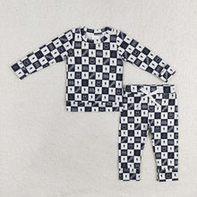 Load image into Gallery viewer, Baby Boys Western Black Checkered Top Pants Pajamas Clothes Sets
