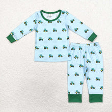 Load image into Gallery viewer, Baby Boys Green Tractors Sibling Bamboo Rompers Pajamas Clothes Sets
