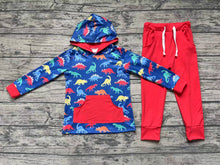 Load image into Gallery viewer, Baby Boys Navy Dinosaurs Hooded Top Pants Clothes Sets
