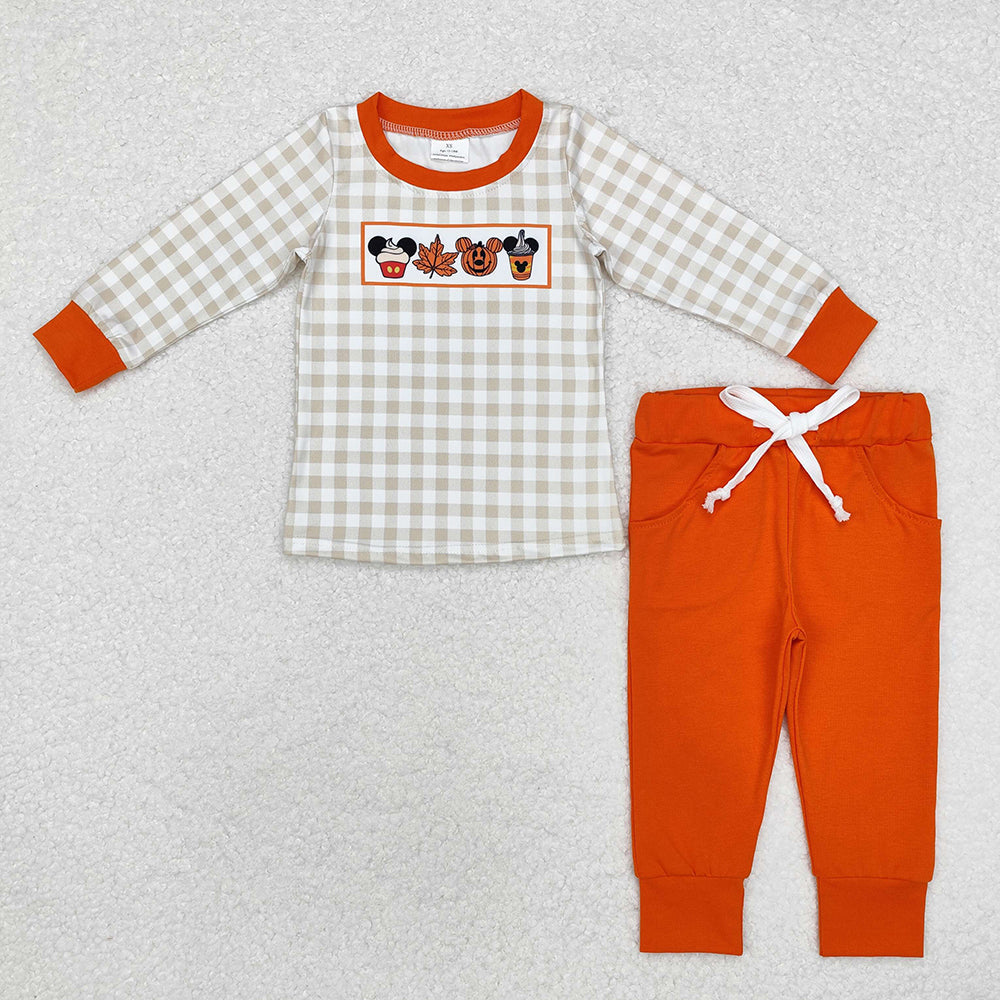 Baby Boys Halloween Checkered Cartoon Top Pants Clothes Sets