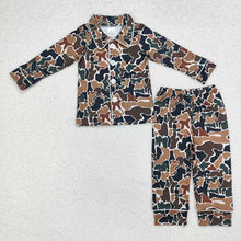 Load image into Gallery viewer, Baby Boys Camo Fall Brown Buttons Top Pants Pajamas Clothes Sets
