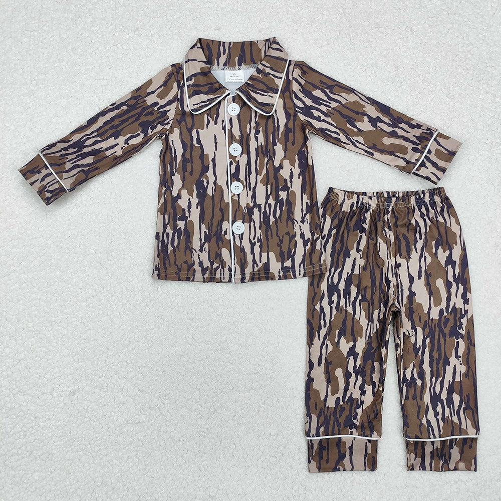 Baby Boys Camo Fall Green Buttons Top Pants Pajamas Clothes Sets