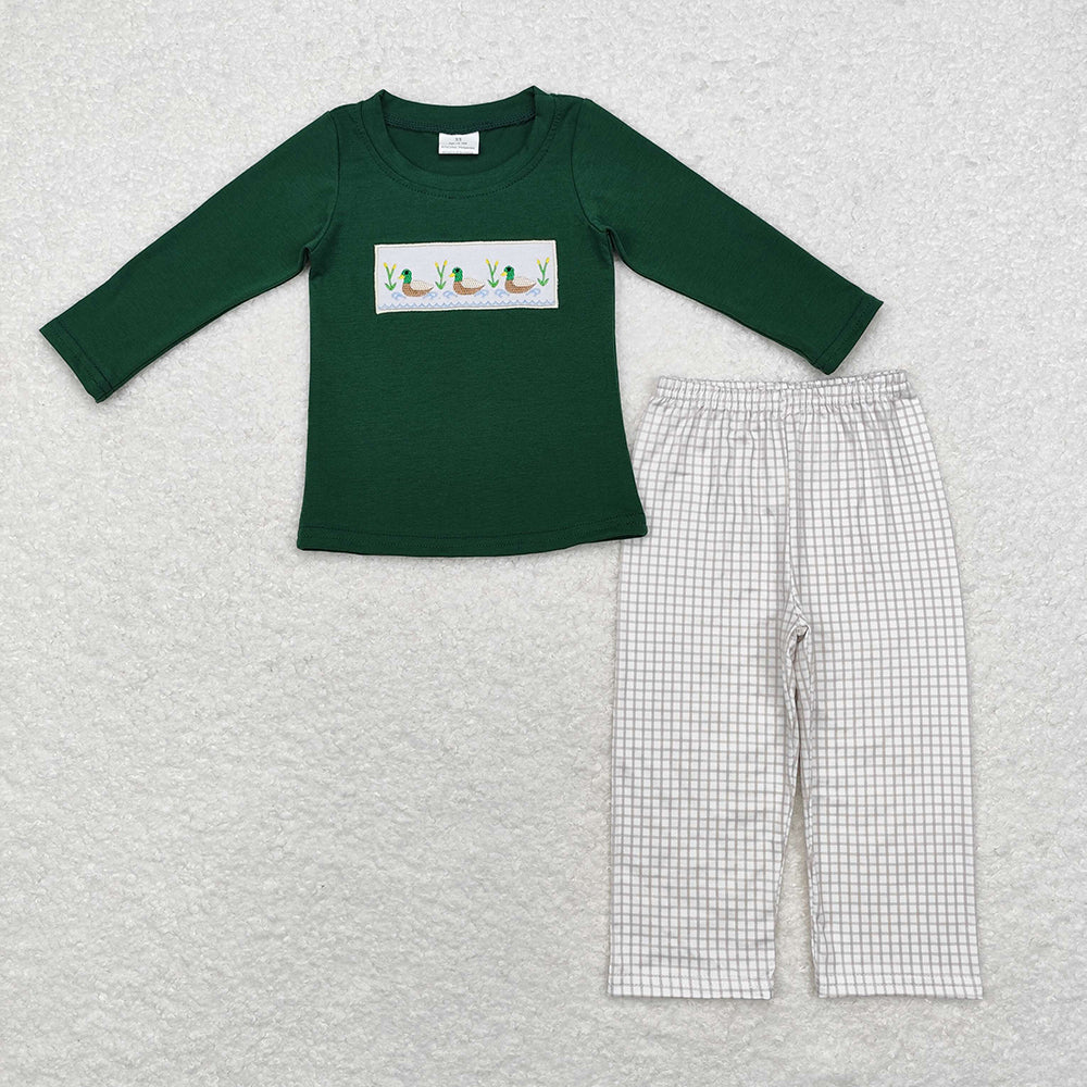 Baby Boys Green Checkered Ducks Tee Shirt Pants Clothes Sets