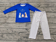 Load image into Gallery viewer, Baby Boys Blue Christmas Nativity Tee Top Pants Clothes Sets
