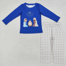 Load image into Gallery viewer, Sibling Girls Baby Boys Blue Christmas Nativity Rompers Clothes Sets
