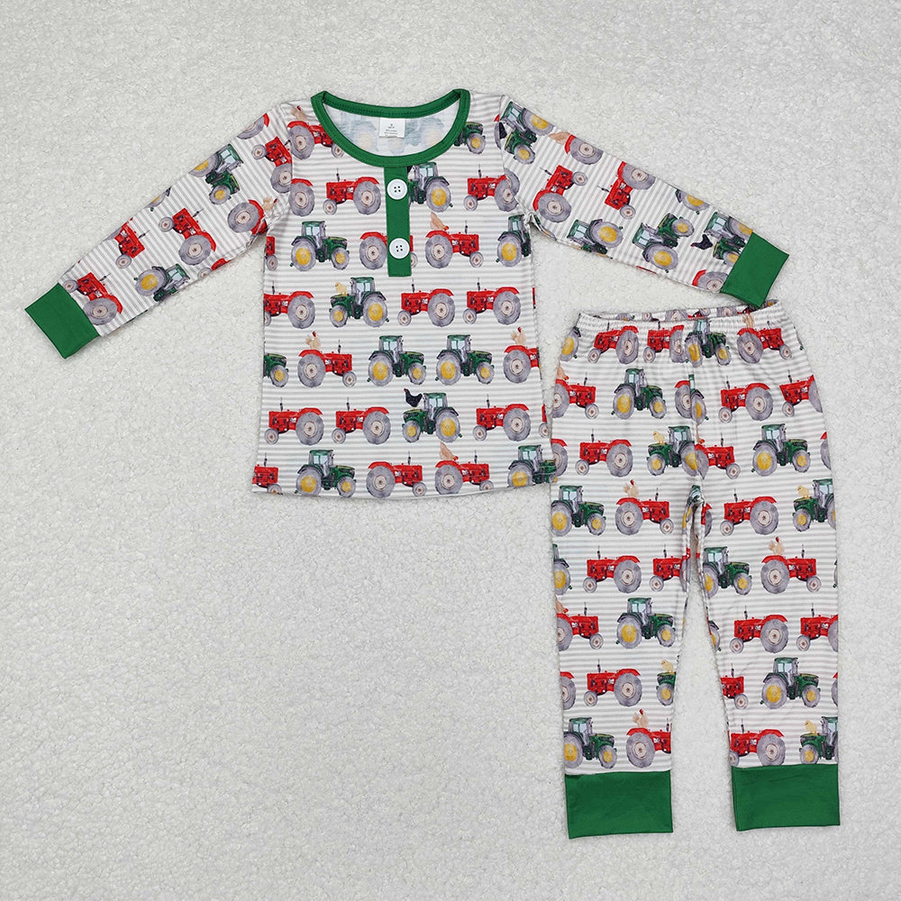 Baby Boys Tractors Farm Green Bamboo Pajamas Clothes Sets