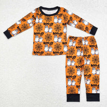 Load image into Gallery viewer, Baby Kids Halloween Orange Dogs Spider Top Pants Pajamas Clothes Sets
