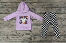 Load image into Gallery viewer, Baby Girls Halloween Spooky Hooded Top Checked Pants Outfits Sets
